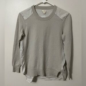 J.Crew Gray Merino Wool Blend Sweater with a Striped Cotton Blend Back